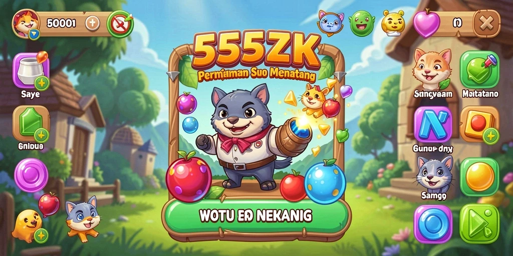 Tampilan gameplay menarik di 555ZK dengan kombinasi warna cerah.