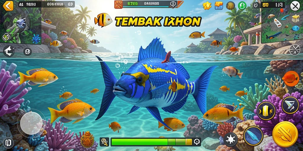 Gambaran tangkapan ikan seru dalam permainan Tembak Ikan.