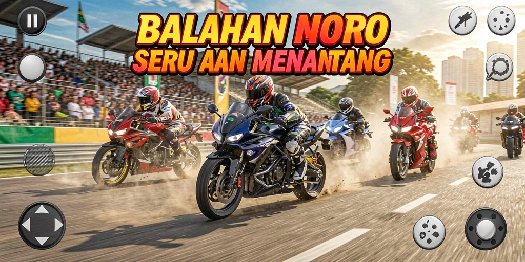 Screenshot dari gameplay 9939 yang menampilkan balapan motor yang mendebarkan.