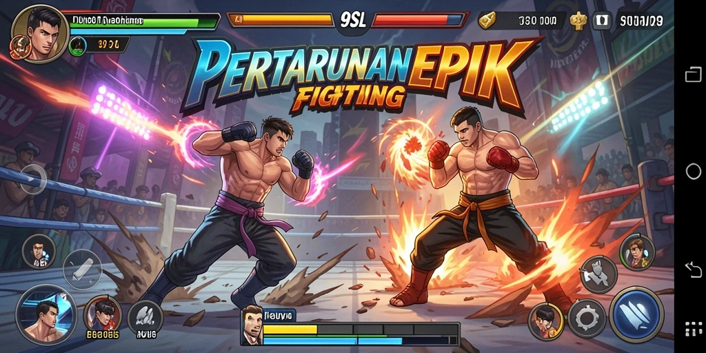 Gameplay 9SL menampilkan pertarungan intens antar karakter unik.