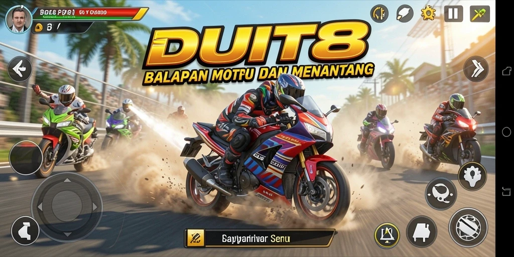 Tampilan seru gameplay balapan motor di DUIT8.