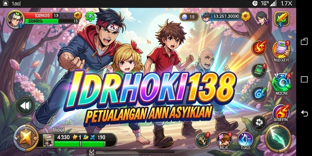 Tampilan seru gameplay IDRHOKI138 dengan karakter anime yang berwarna-warni.