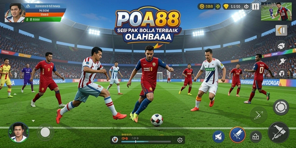Tampilan gameplay POA88 yang intens dalam pertandingan sepak bola.