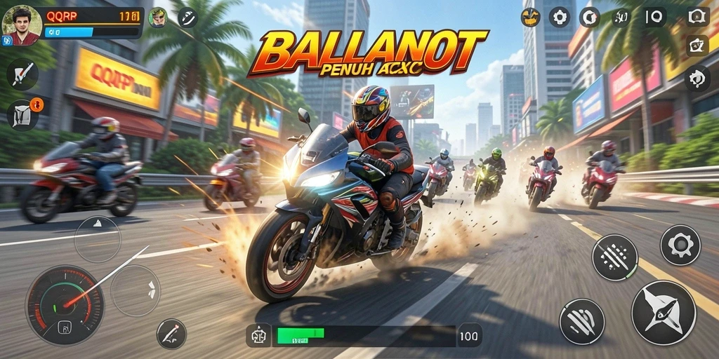 Tampilan gameplay balapan motor seru dan mendebarkan.