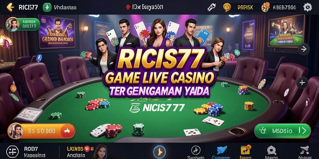 Screenshot utama RICIS77 menunjukkan dealer langsung dan suasana kasino yang mendebarkan.