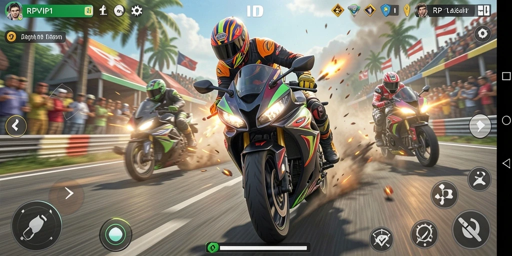 Gameplay RPVIP1 yang menegangkan dan penuh aksi balapan motor.