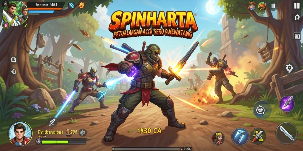 Screenshot SPINHARTA menampilkan pertarungan aksi yang mendebarkan.